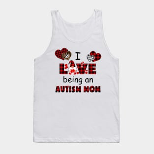 I Love Being An Autism Mom Red Plaid Autism Awareness Tank Top